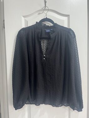 GAP Black Sheer Pintuck Dot Blouse